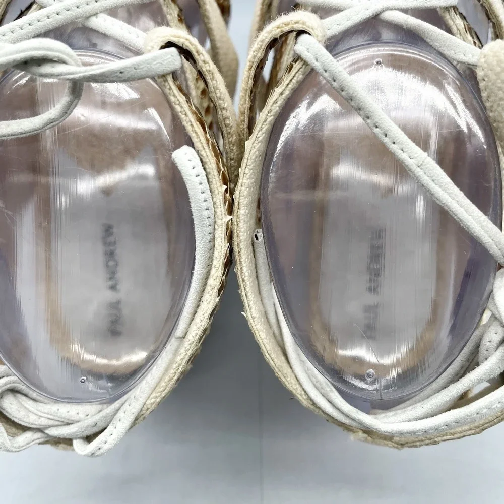 Paul Andrew Womens 40 10 Gladiator Sandals Shoes Snake Print Ivory Wedge Lace Up_10